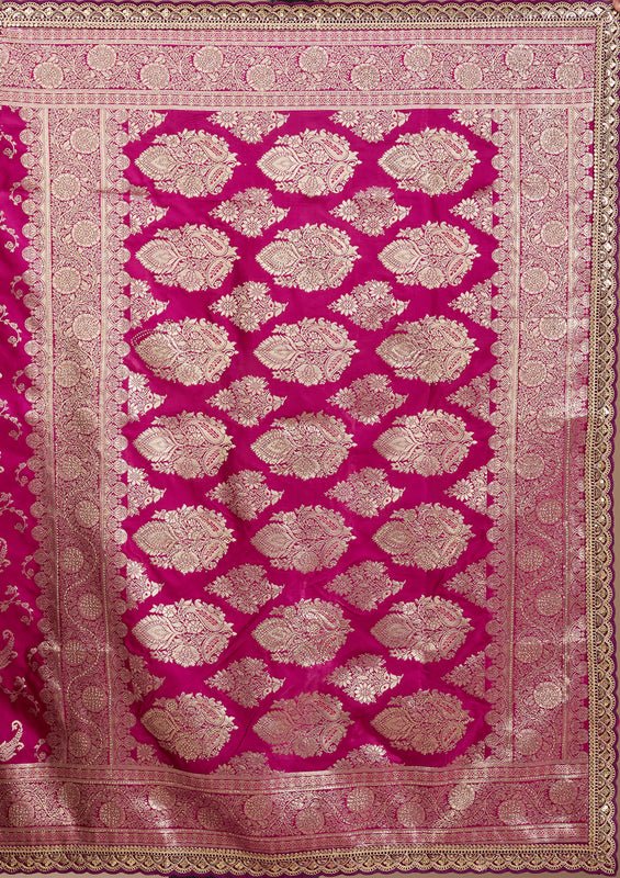 Wine Silk Banarasi Gold Stonework Saree With Matching Blouse Piece - Image 7