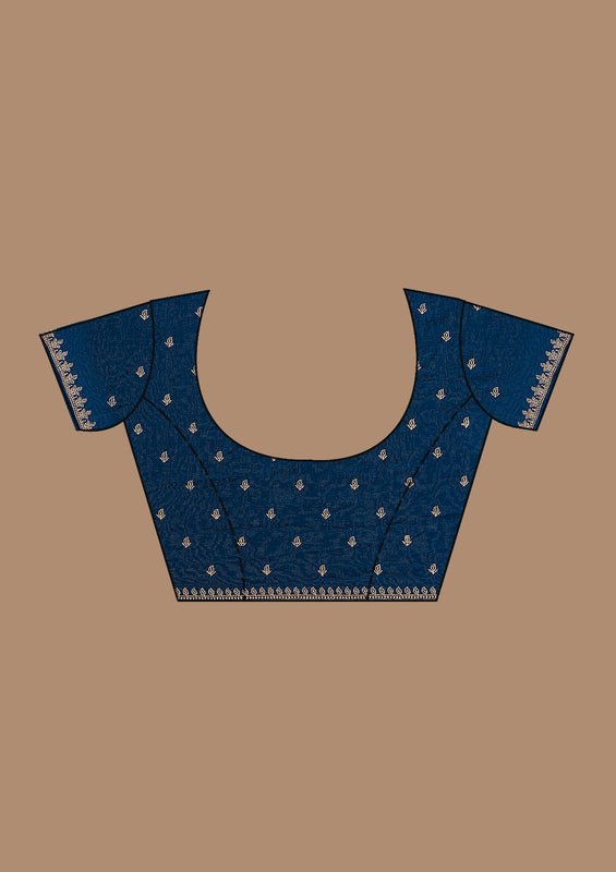 Navy Blue Soft Raw Silk Gold Zariwork Saree With Matching Blouse Piece - Image 10