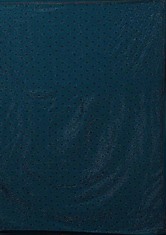 Peacock Blue Satin Silver Stonework Saree With Matching Blouse Piece - Image 6