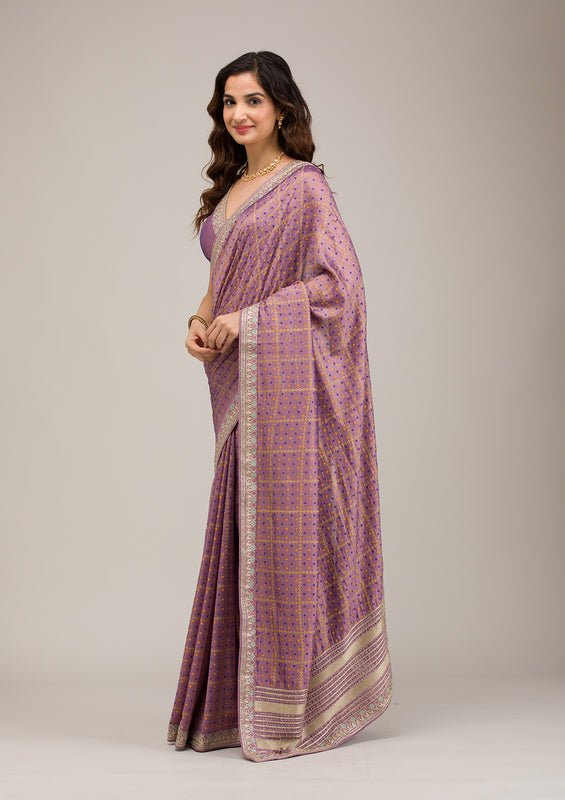 Purple Soft Raw Silk Gold Zariwork Saree With Matching Blouse Piece - Image 2