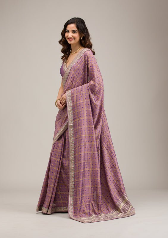 Purple Soft Raw Silk Gold Zariwork Saree With Matching Blouse Piece - Image 4