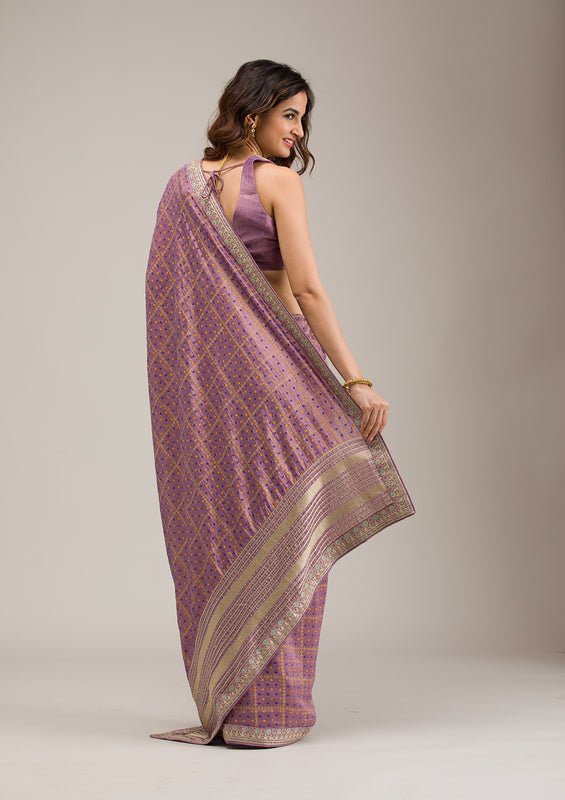 Purple Soft Raw Silk Gold Zariwork Saree With Matching Blouse Piece - Image 5