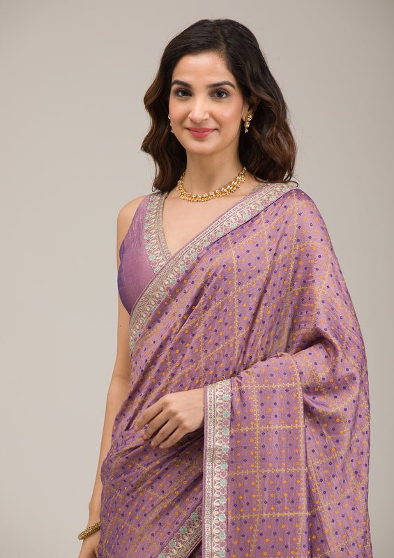 Purple Soft Raw Silk Gold Zariwork Saree With Matching Blouse Piece - Image 6