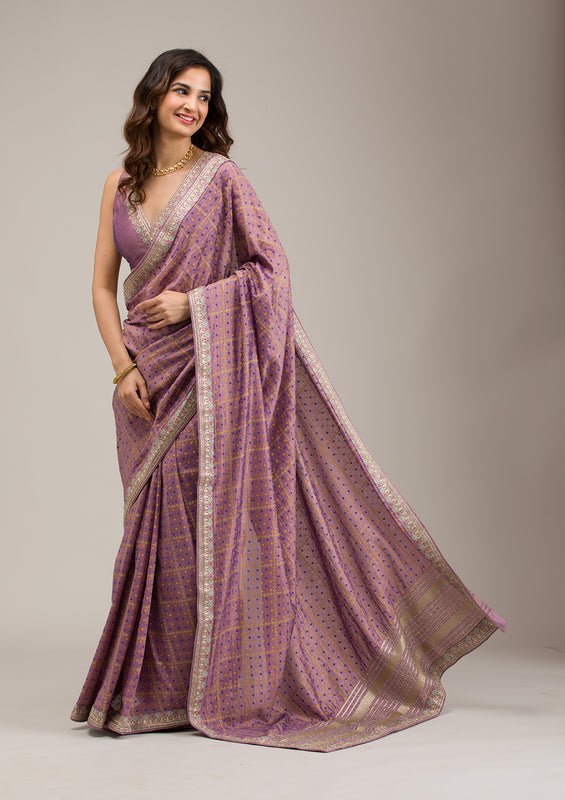 Purple Soft Raw Silk Gold Zariwork Saree With Matching Blouse Piece - Image 7