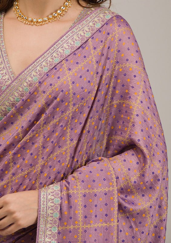 Purple Soft Raw Silk Gold Zariwork Saree With Matching Blouse Piece - Image 8