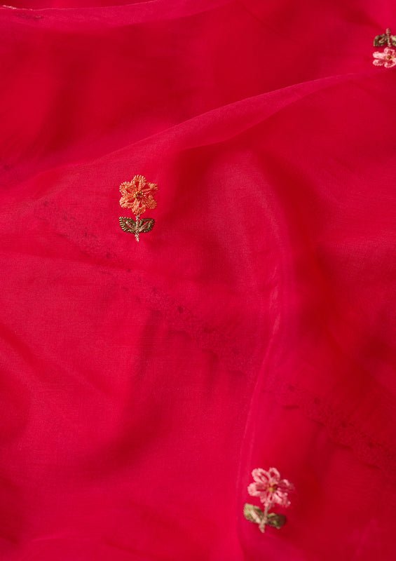 Rani Pink Raw Silk Threadwork Straight Kurta With Pant Regular And Dupatta - Image 8