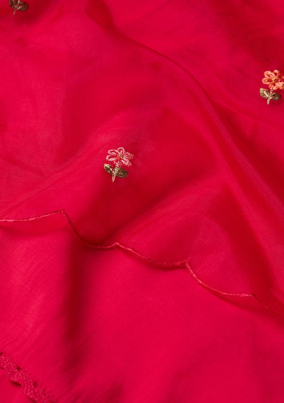Rani Pink Raw Silk Threadwork Straight Kurta With Pant Regular And Dupatta - Image 9