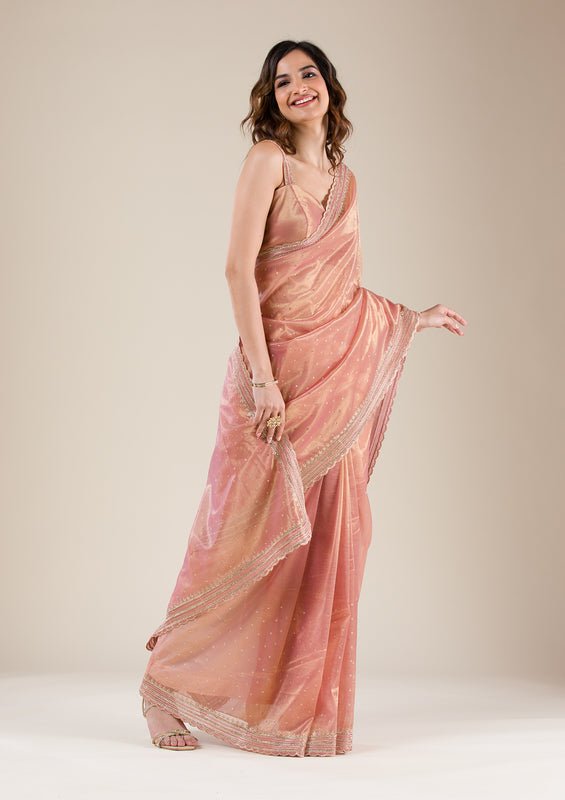 Mauve Organza Gold Zariwork Saree With Matching Blouse Piece - Image 4