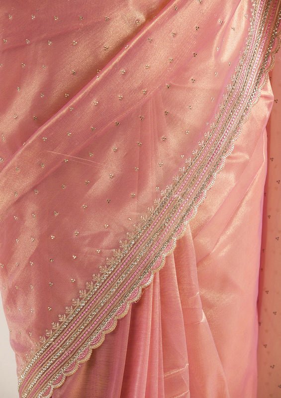 Mauve Organza Gold Zariwork Saree With Matching Blouse Piece - Image 8