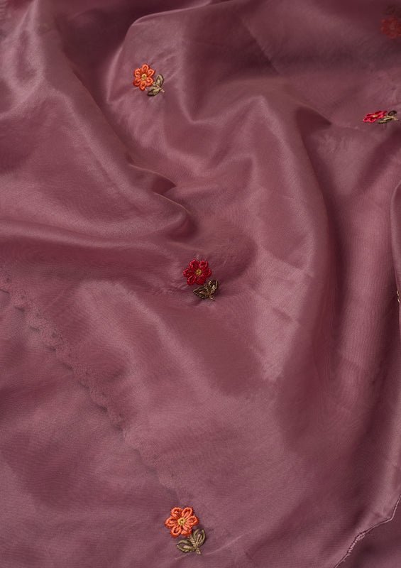Mauve Raw Silk Threadwork Straight Kurta With Pant Regular And Dupatta - Image 9
