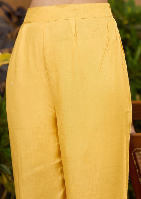 Mustard Yellow Chanderi Abstract Geometric Cutdana Straight Kurta With Pant Regular And Dupatta - Image 6