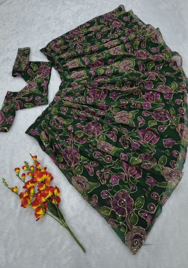 Green Sequin Silk Blend Lehenga Set - Image 7