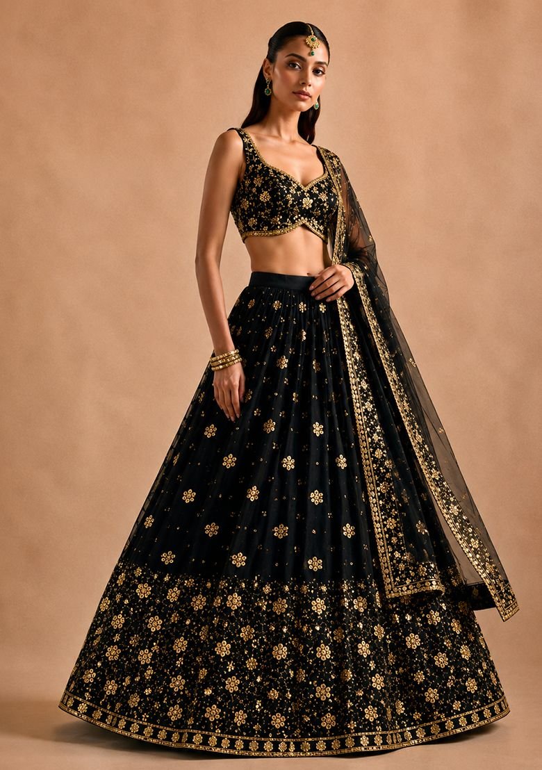 Black Embellished Georgette Lehenga Set - Image 3