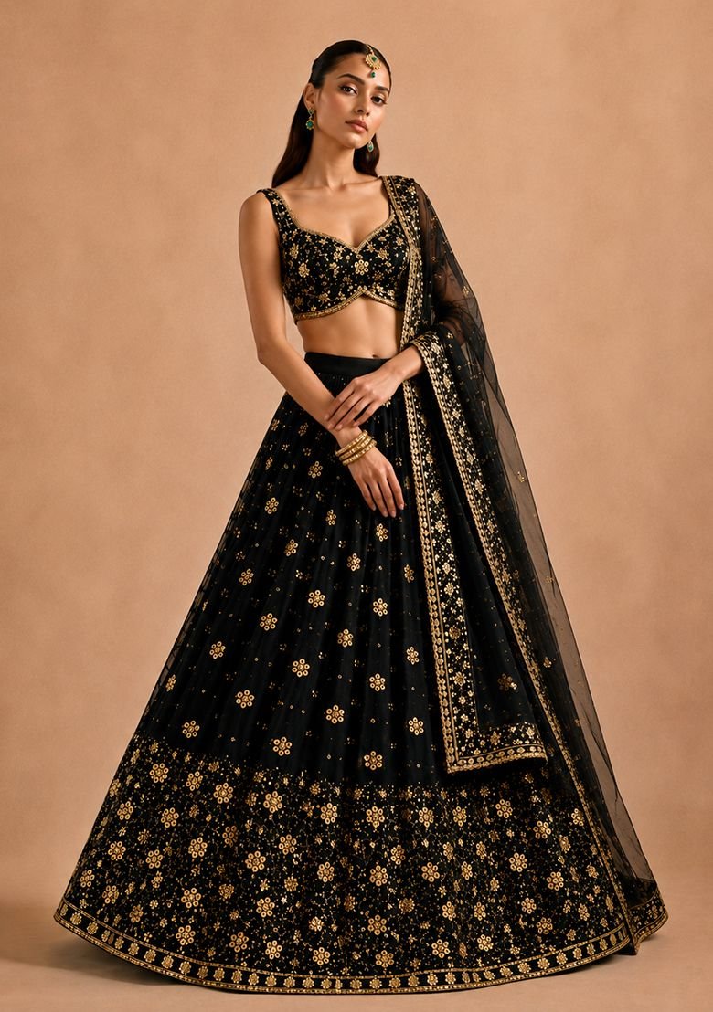 Black Embellished Georgette Lehenga Set - Image 4