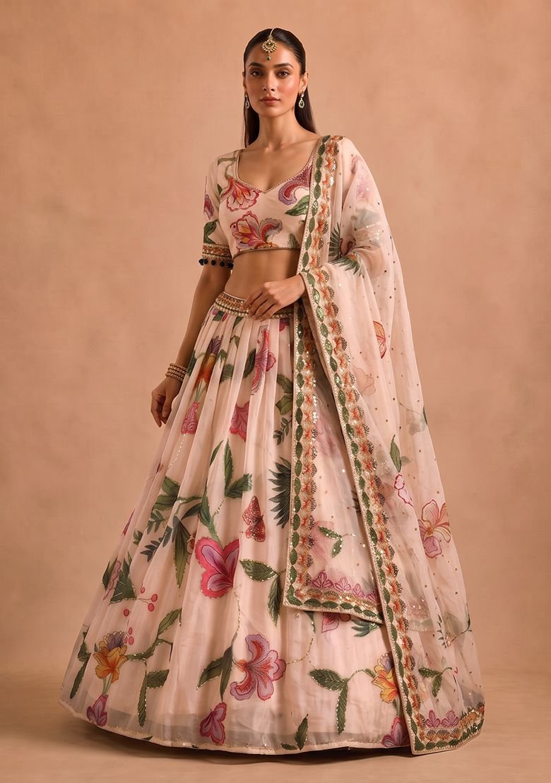 Multicolor Printed Silk Blend Lehenga Set - Image 2