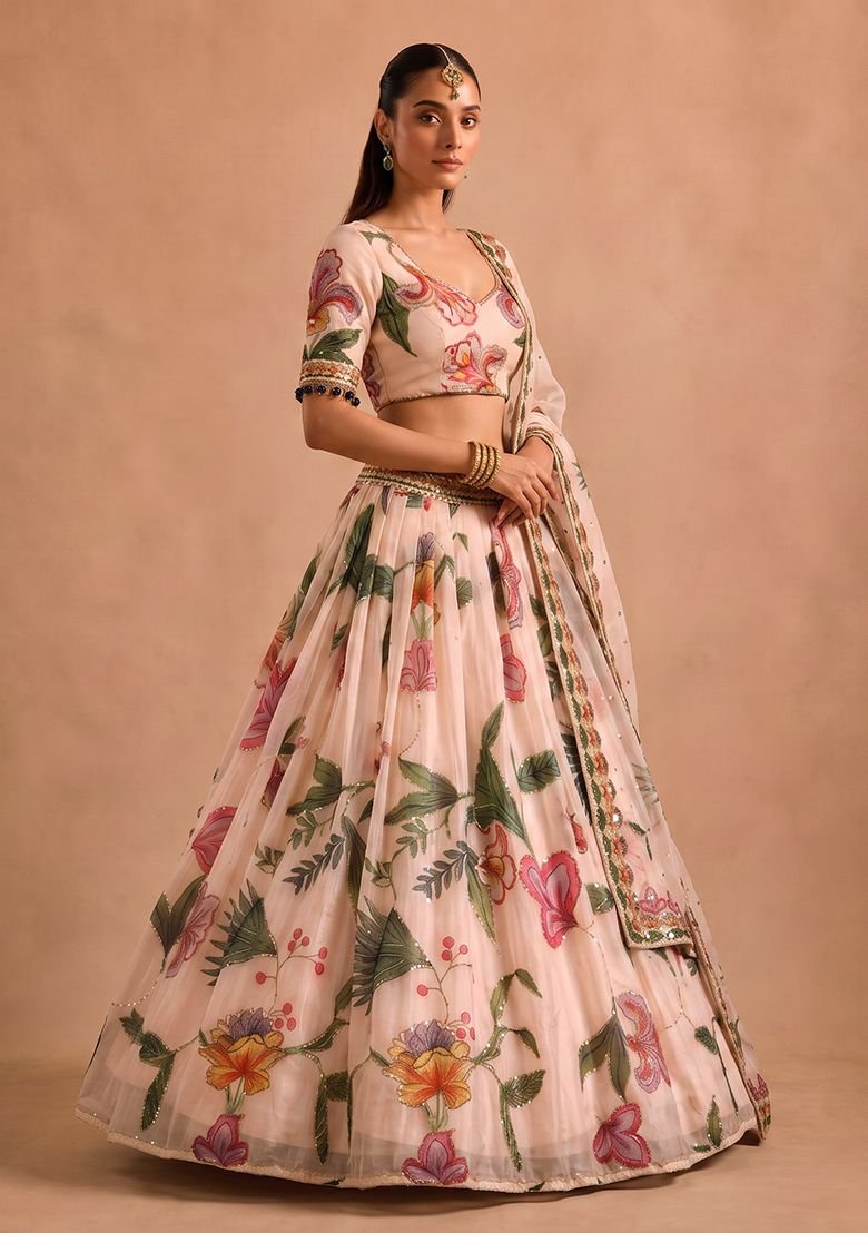 Multicolor Printed Silk Blend Lehenga Set - Image 3