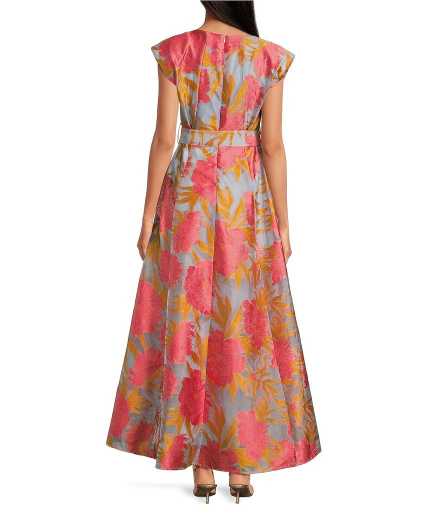 Olivia Printed Round Neckline Cap Sleeve Organza A-Line Gown - Image 2
