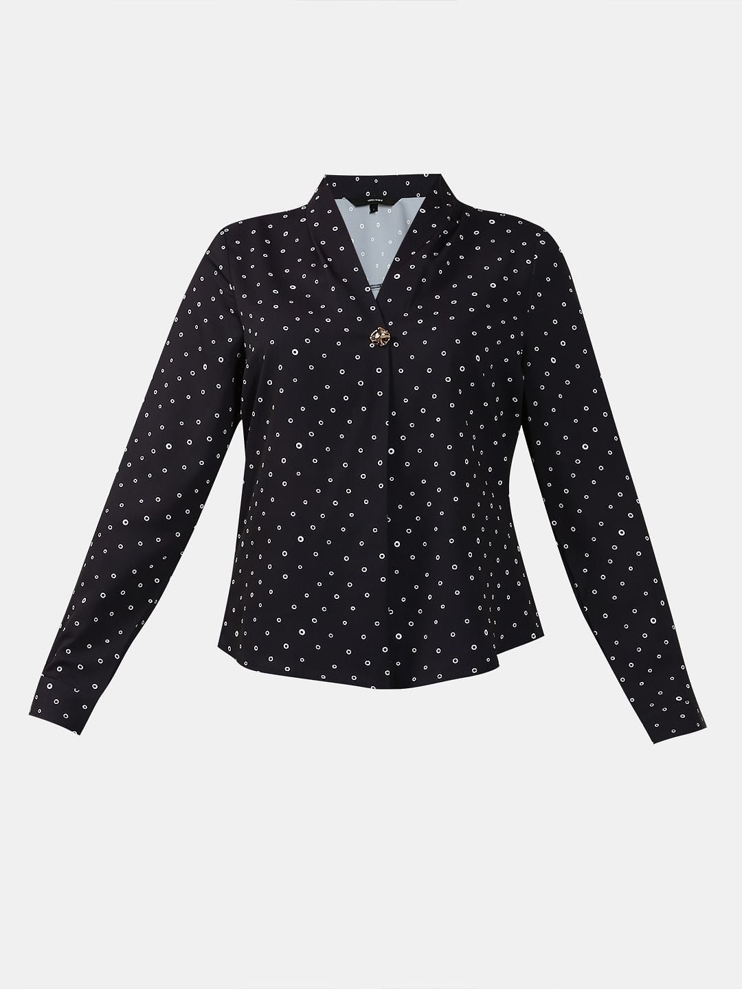 BLACK PRINTED V NECK TOP - Image 7