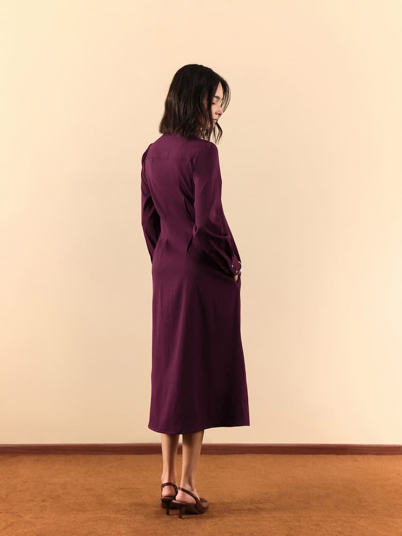 Button Down Shirt Dress - WineButton Down Shirt Dress - Wine - Image 4