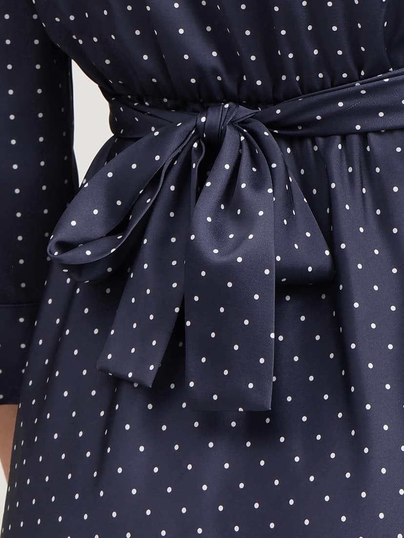 Satin Polka Dot Dress - Navy Blue - Image 5