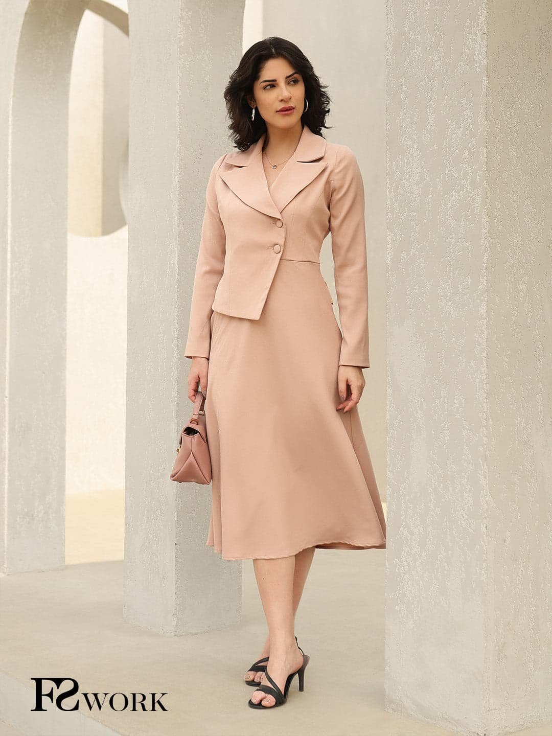 A-line Jacket Dress - Dusty Pink