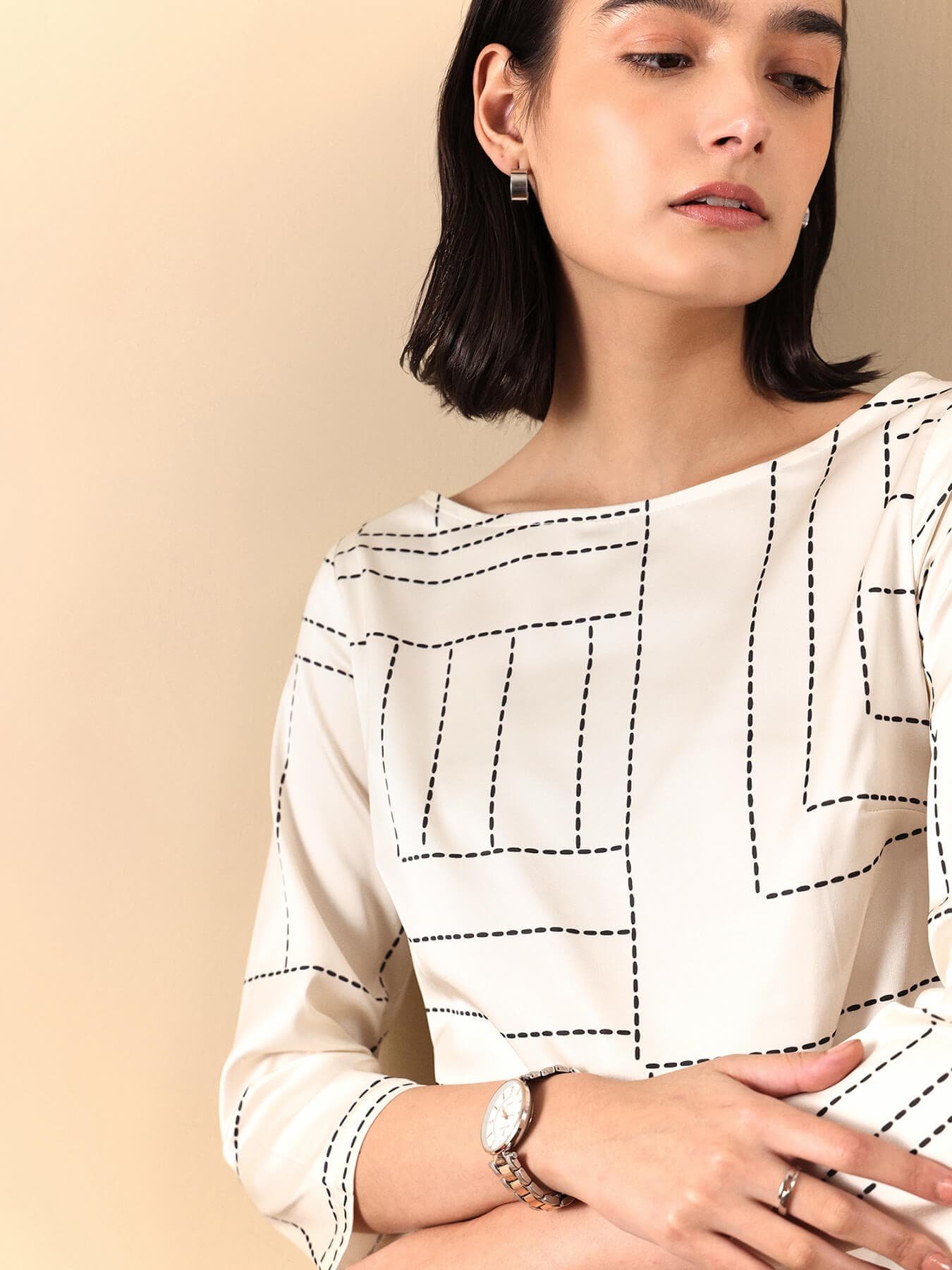 Stretch Satin Shift Dress - Off White - Image 2