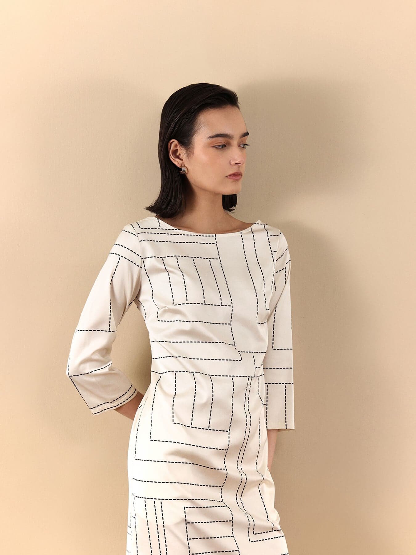 Stretch Satin Shift Dress - Off White - Image 3