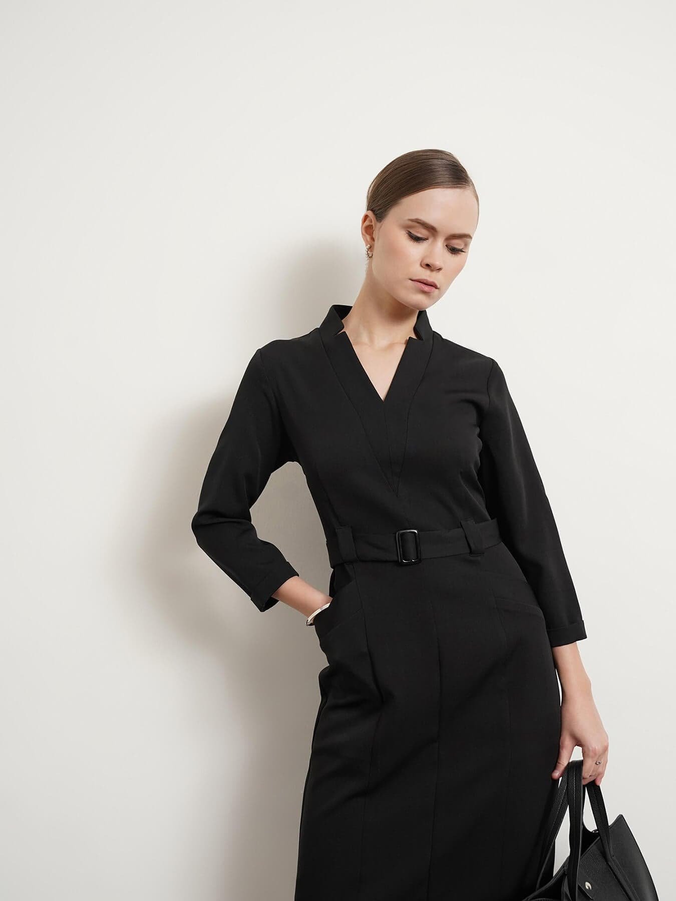 Panelled Sheath Dress - Black - Image 2