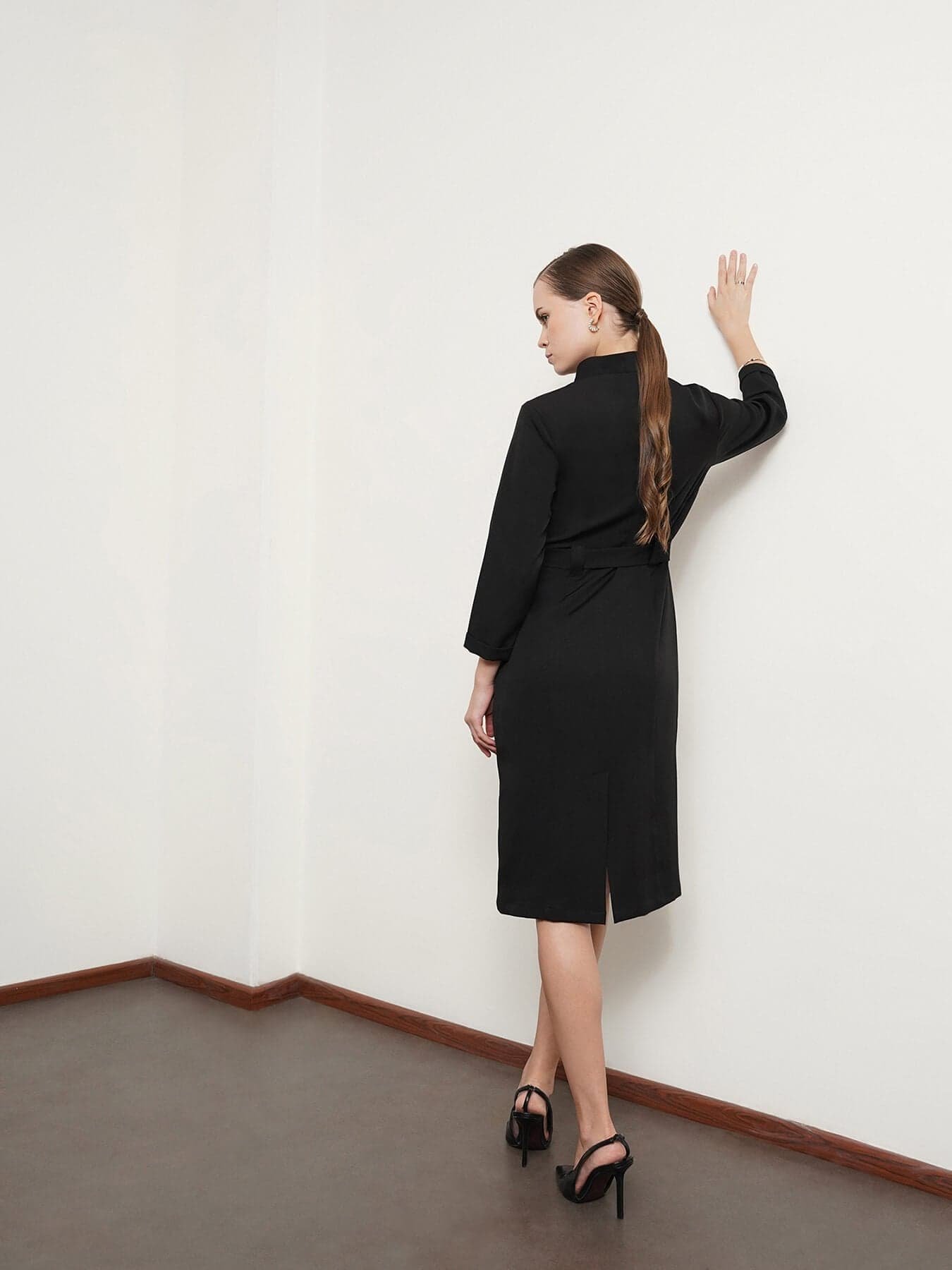 Panelled Sheath Dress - Black - Image 3