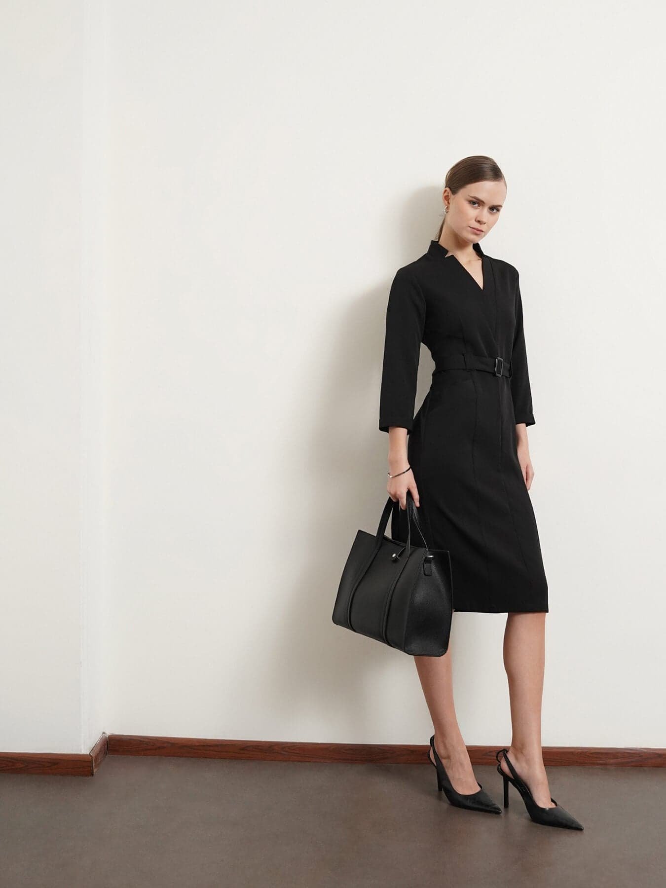 Panelled Sheath Dress - Black - Image 4
