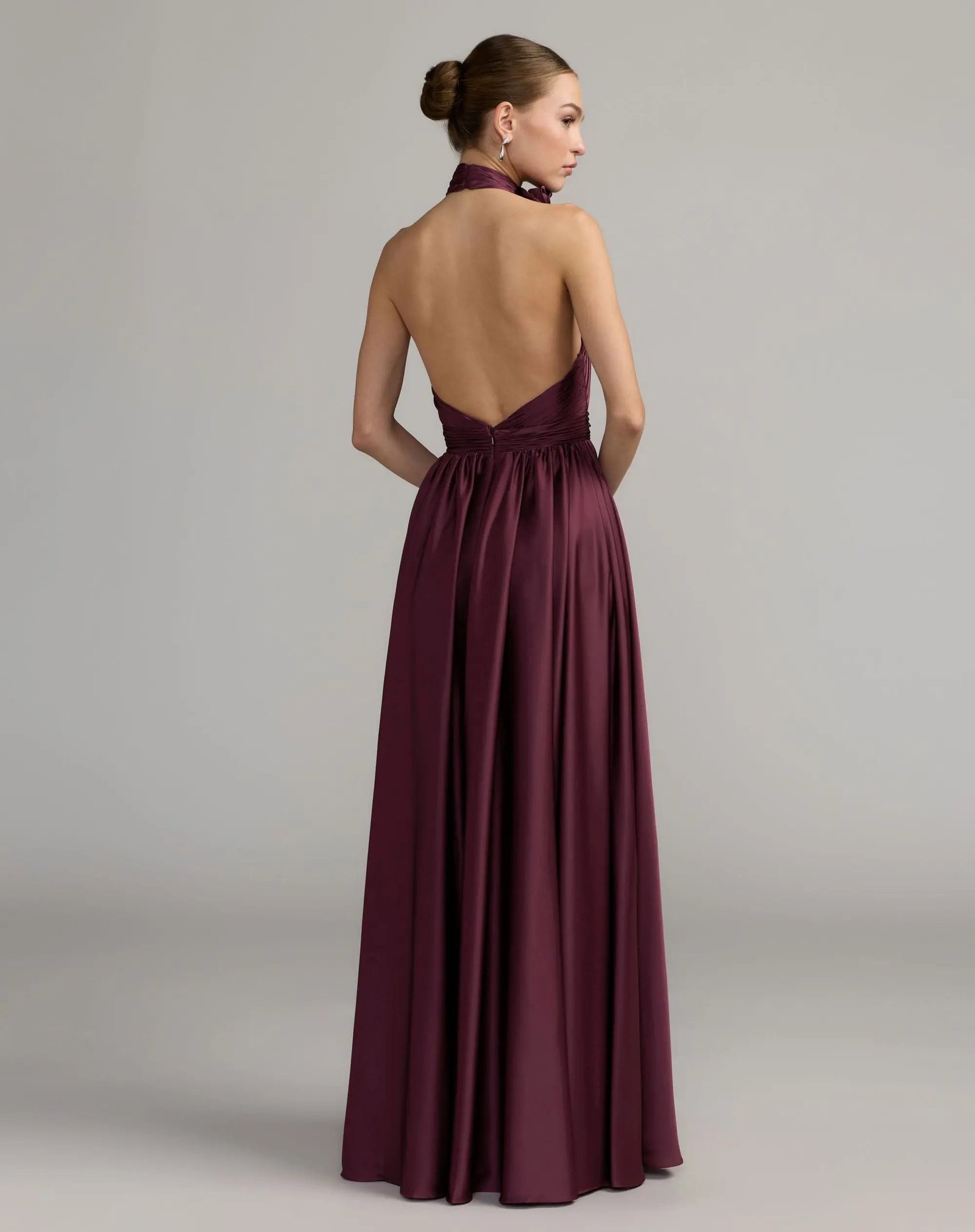 Purple Pleated Halter Neck Satin Gown - Image 4