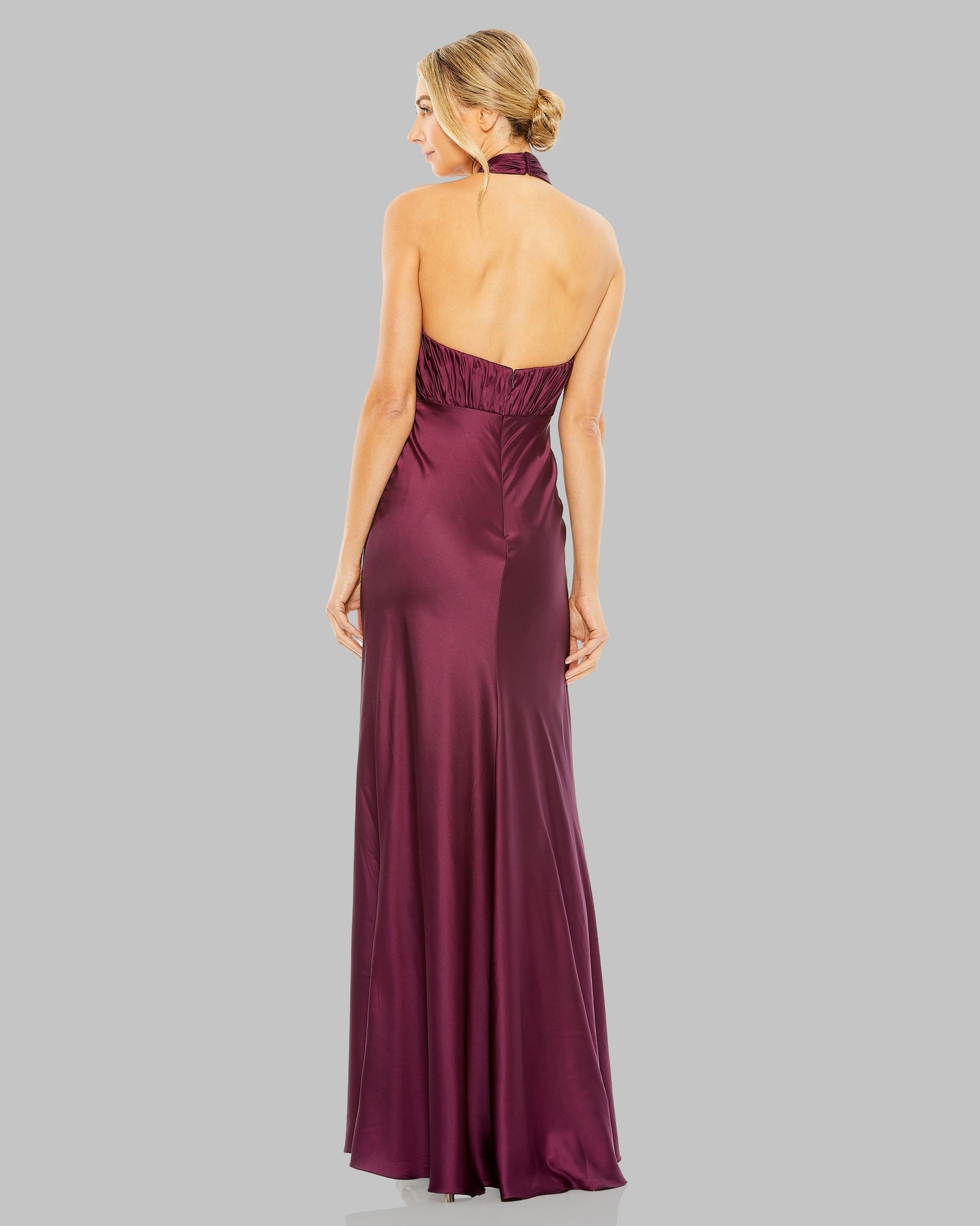 Purple Pleated Halter Neck Satin Gown - Image 5