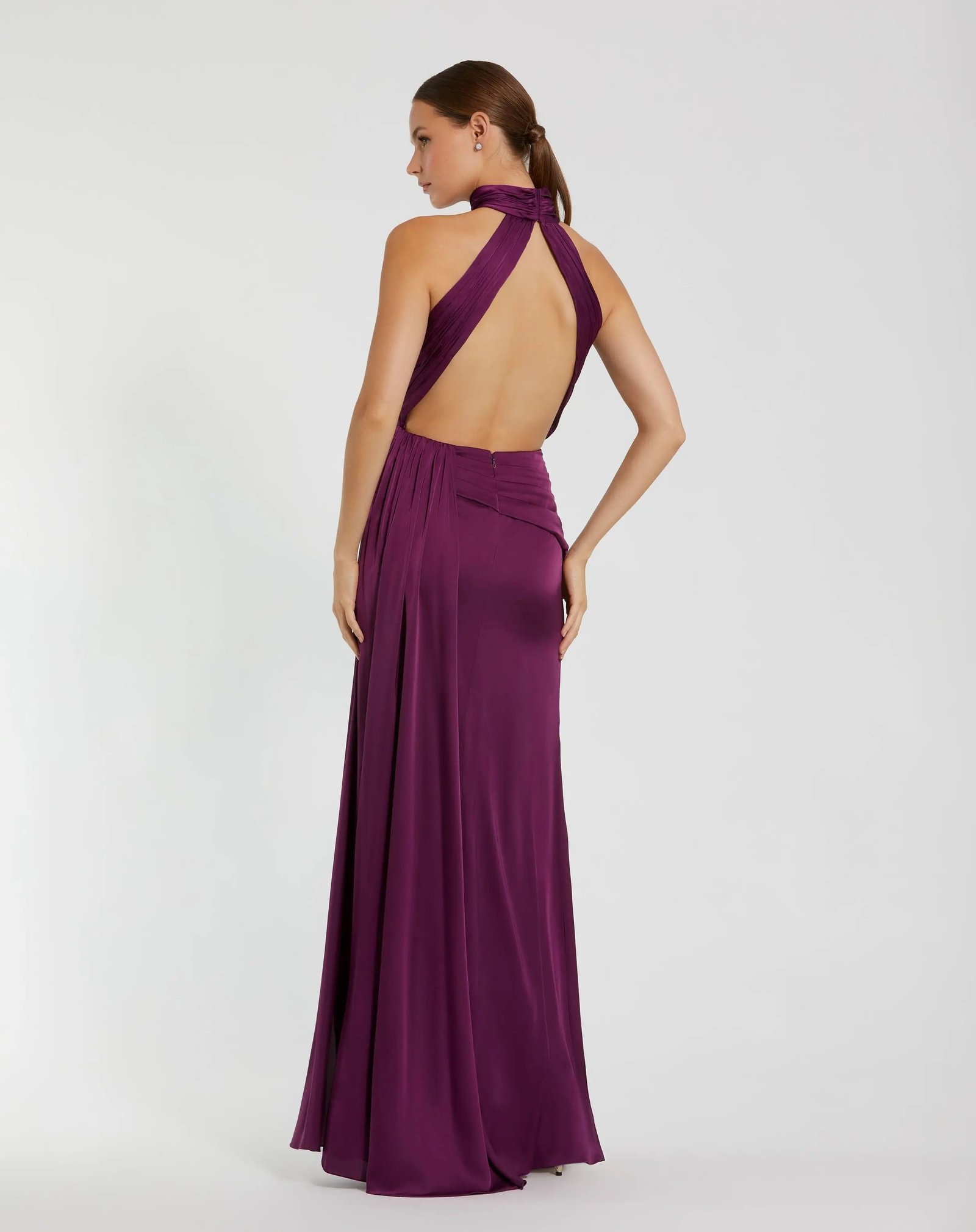 Purple Pleated Halter Neck Satin Gown - Image 7