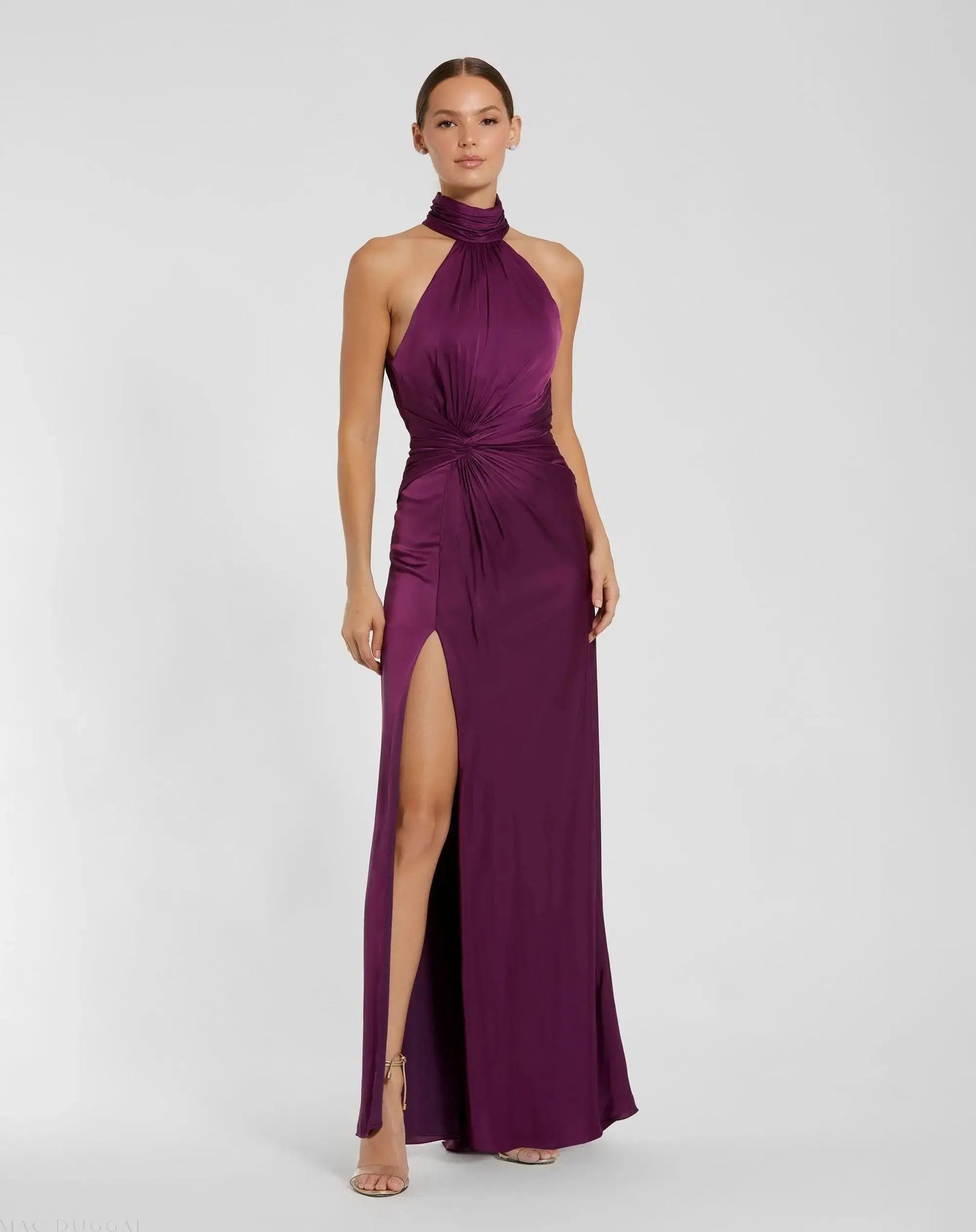 Purple Pleated Halter Neck Satin Gown - Image 8