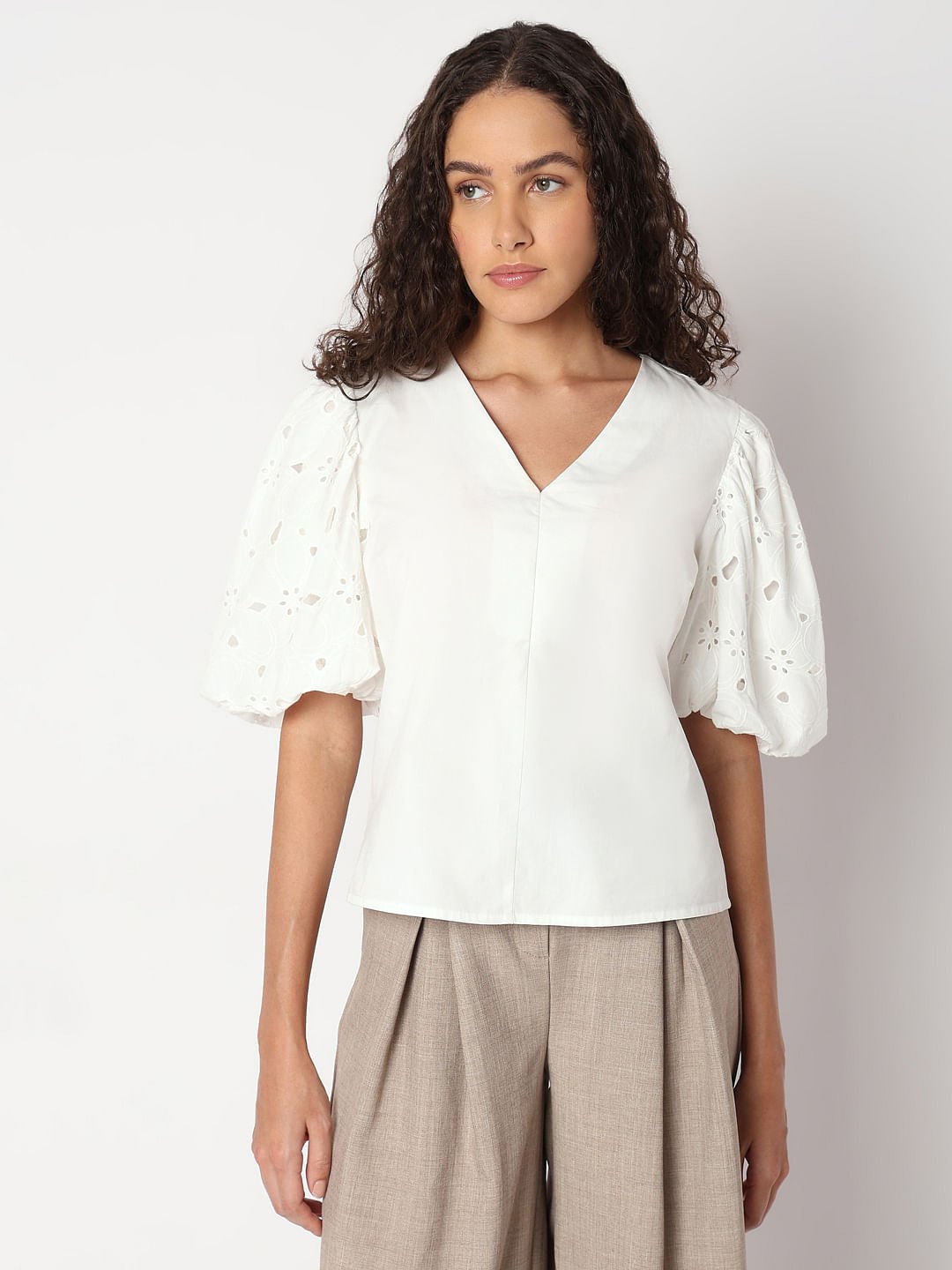 BRIGHT WHITE CUT-WORK SLEEVES TOP - Image 2