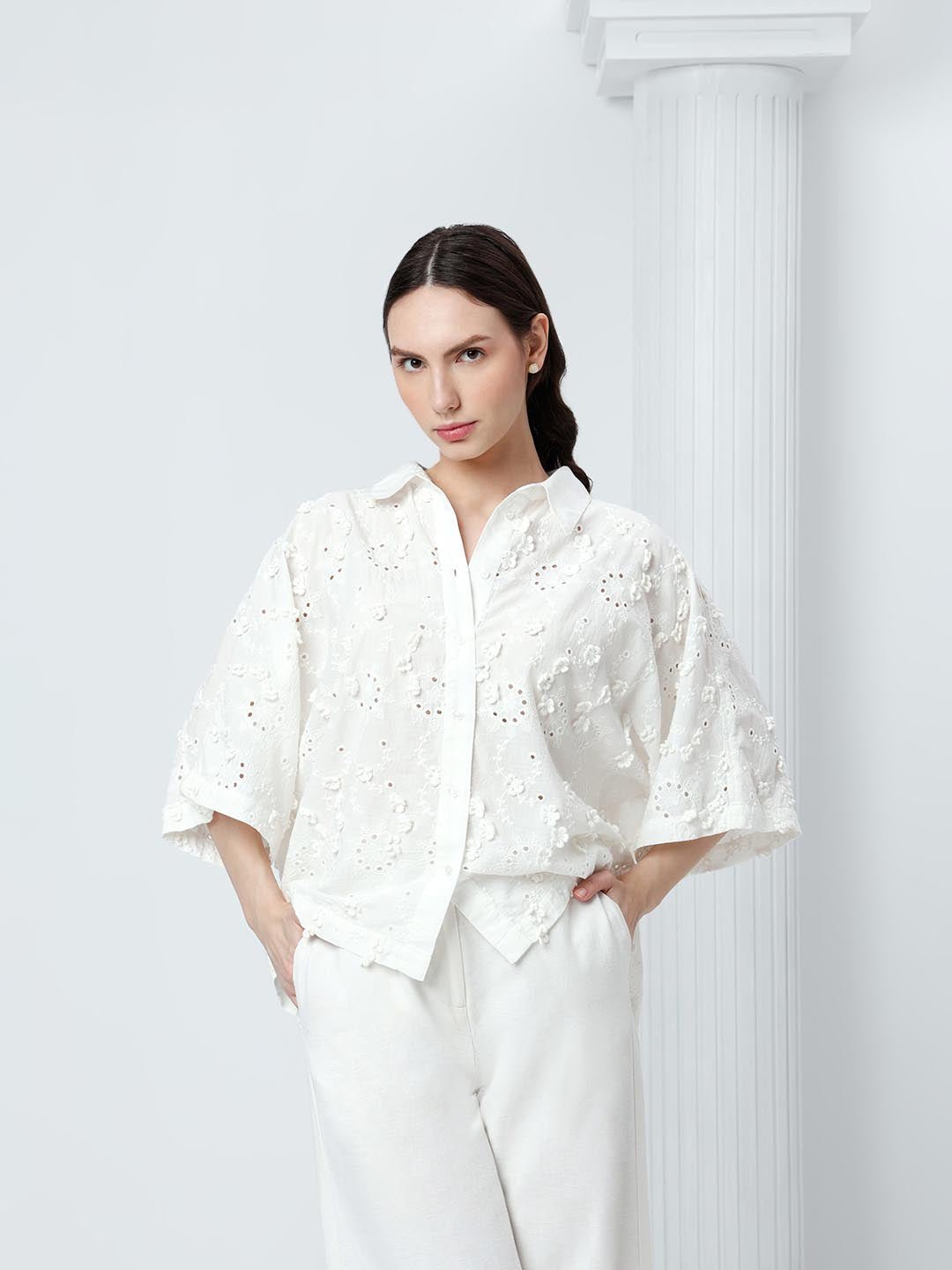 VERO MODA WHITE SCHIFFLI SHIRT - Image 2