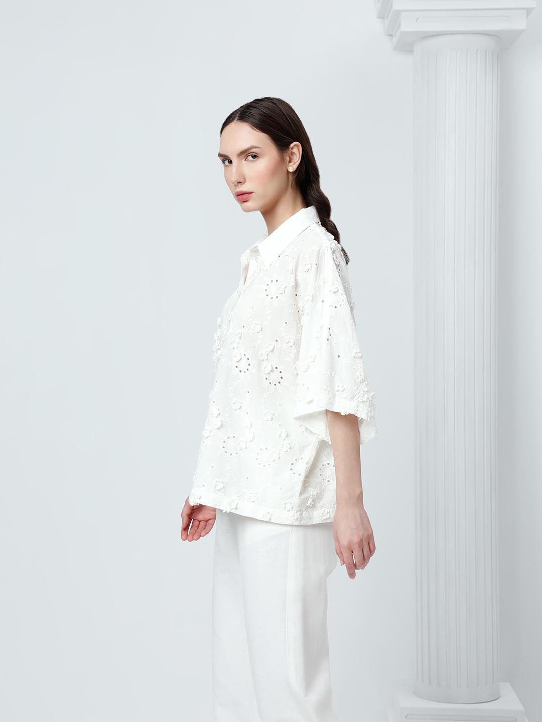 VERO MODA WHITE SCHIFFLI SHIRT - Image 4
