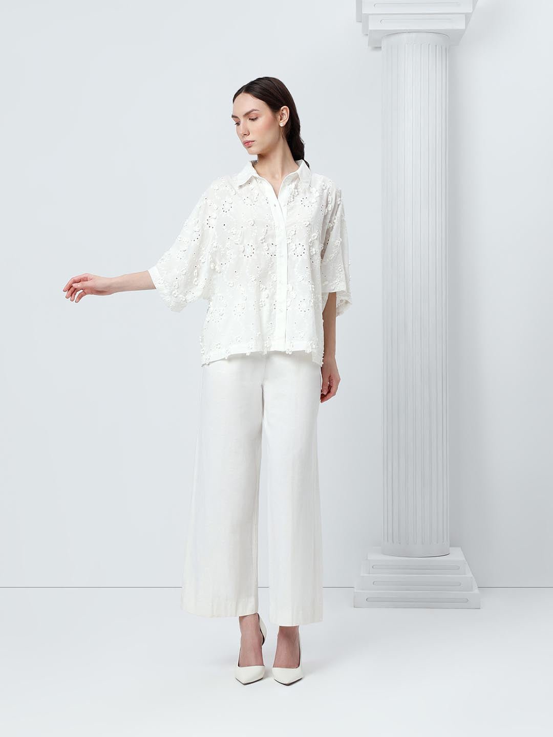 VERO MODA WHITE SCHIFFLI SHIRT - Image 5