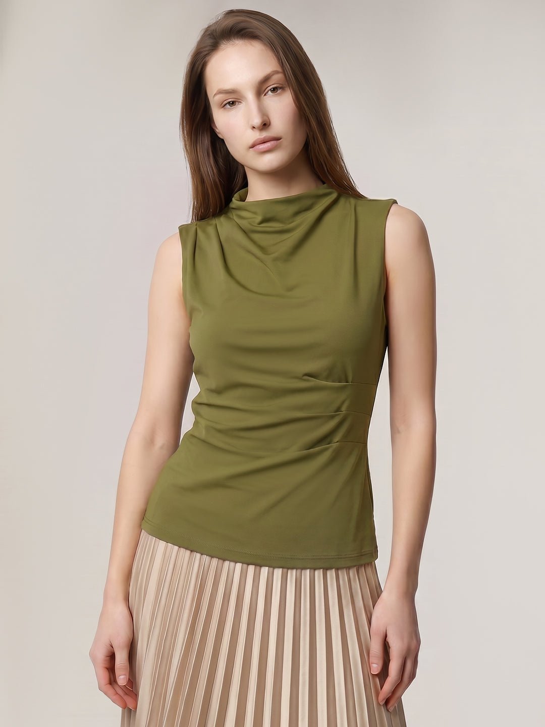 GREEN SLEEVELESS DRAPED TOP - Image 2