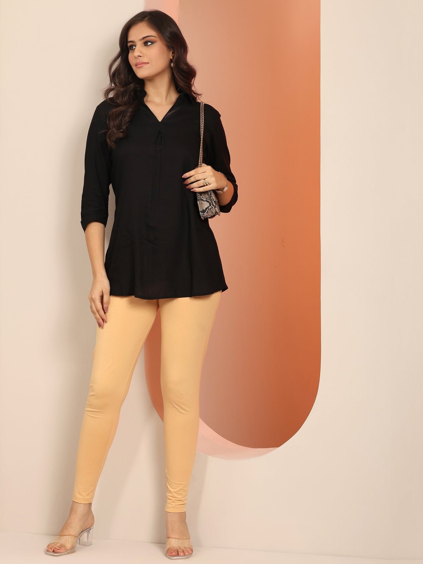 Gerua Beige Solid Cotton Blend Leggings - Image 5