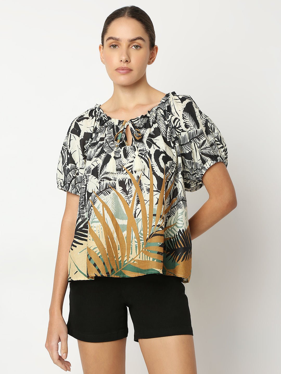 BEIGE TROPICAL PRINT TOP - Image 2