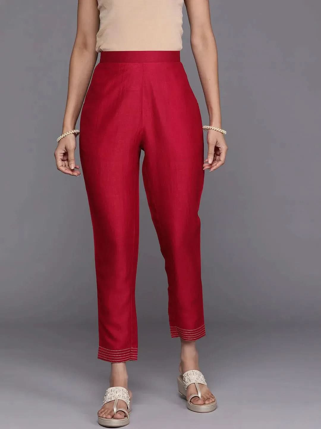 Gerua Pink Solid Silk Trousers
