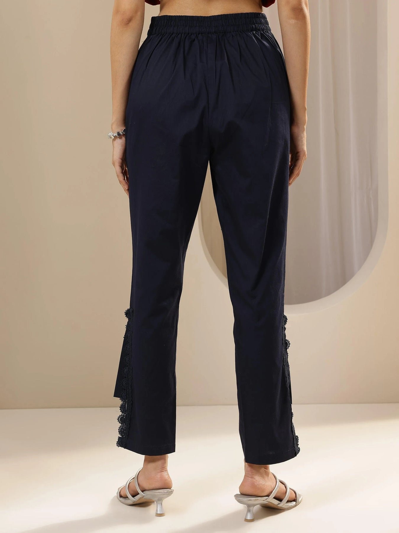 Gerua Blue Self Design Cotton Trousers - Image 2