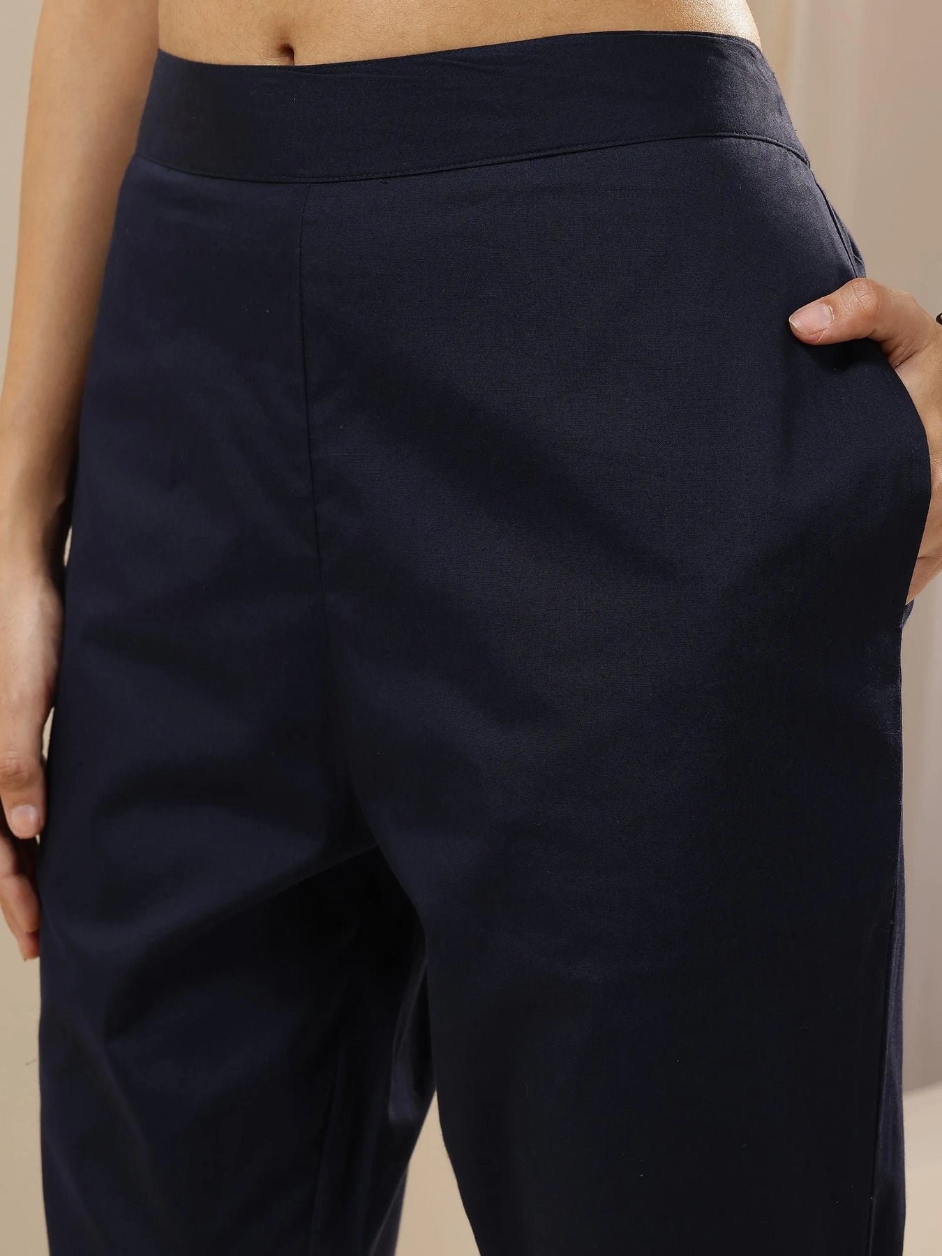 Gerua Blue Self Design Cotton Trousers - Image 3