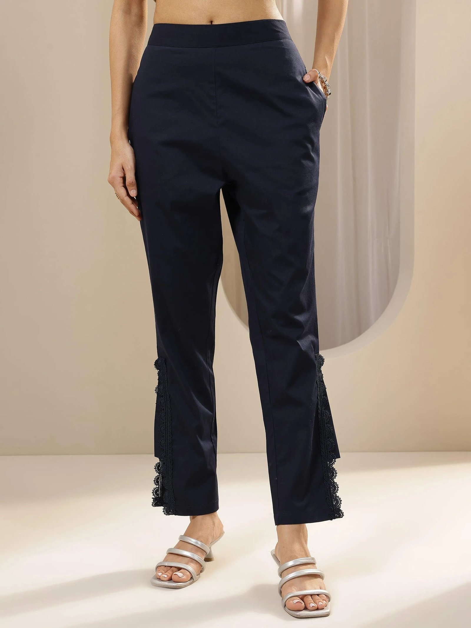 Gerua Blue Self Design Cotton Trousers - Image 5