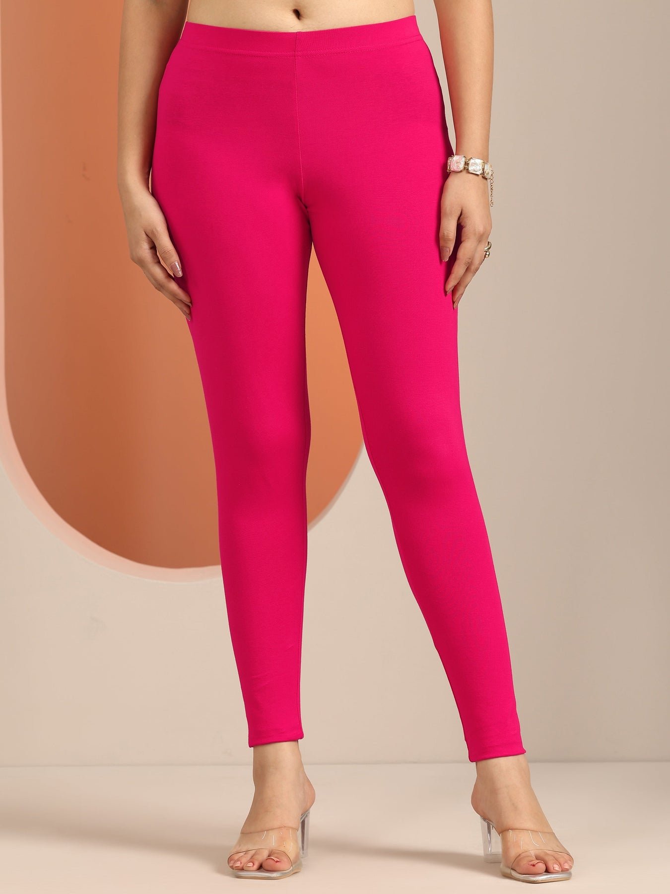 Gerua Pink Solid Cotton Blend Leggings - Image 4