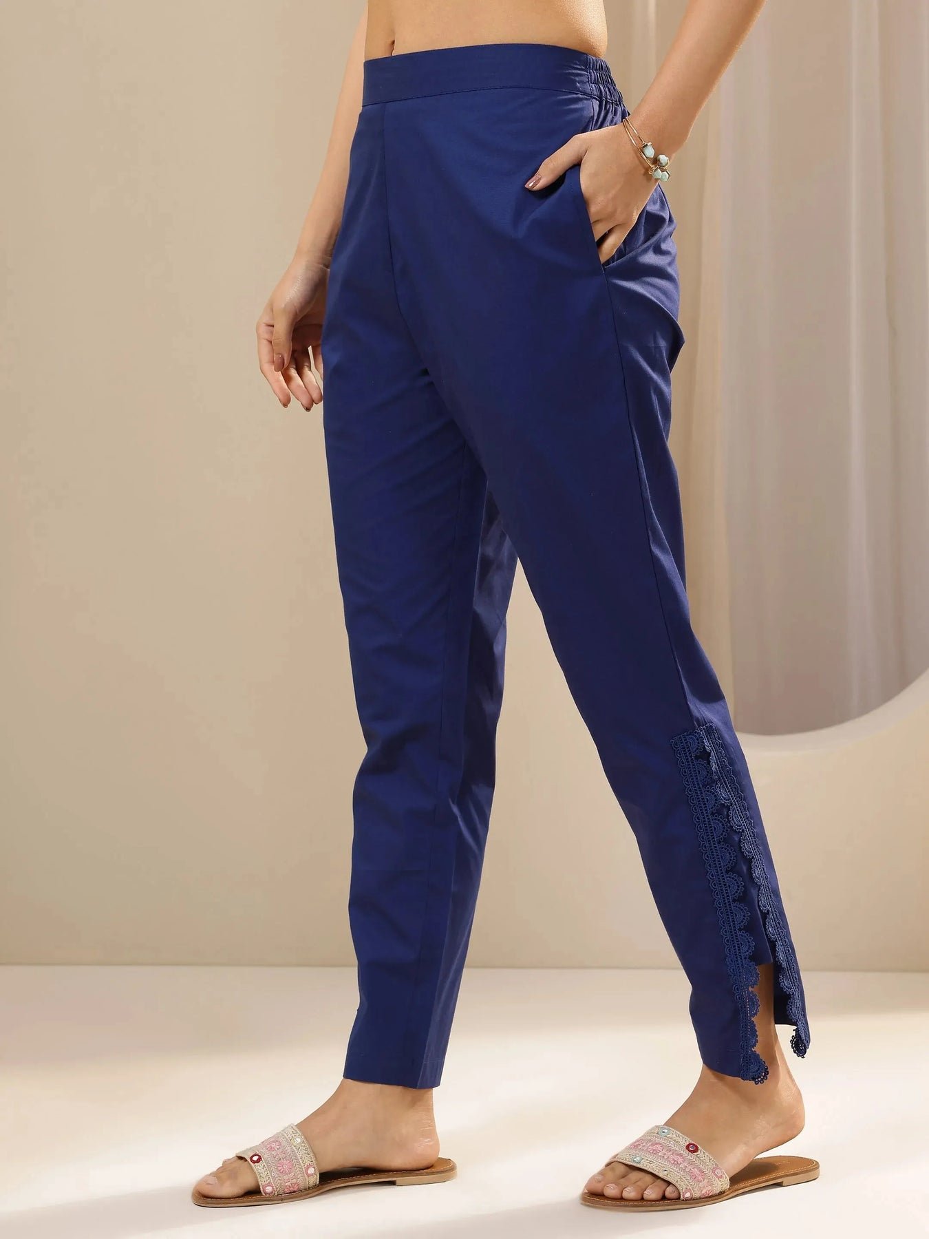 Gerua Blue Self Design Cotton Trousers - Image 5