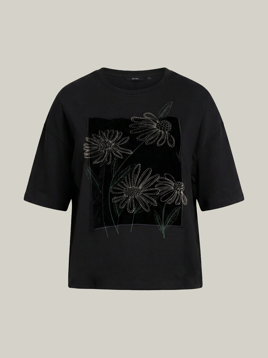 BLACK FLORAL EMBROIDERED T-SHIRT - Image 6