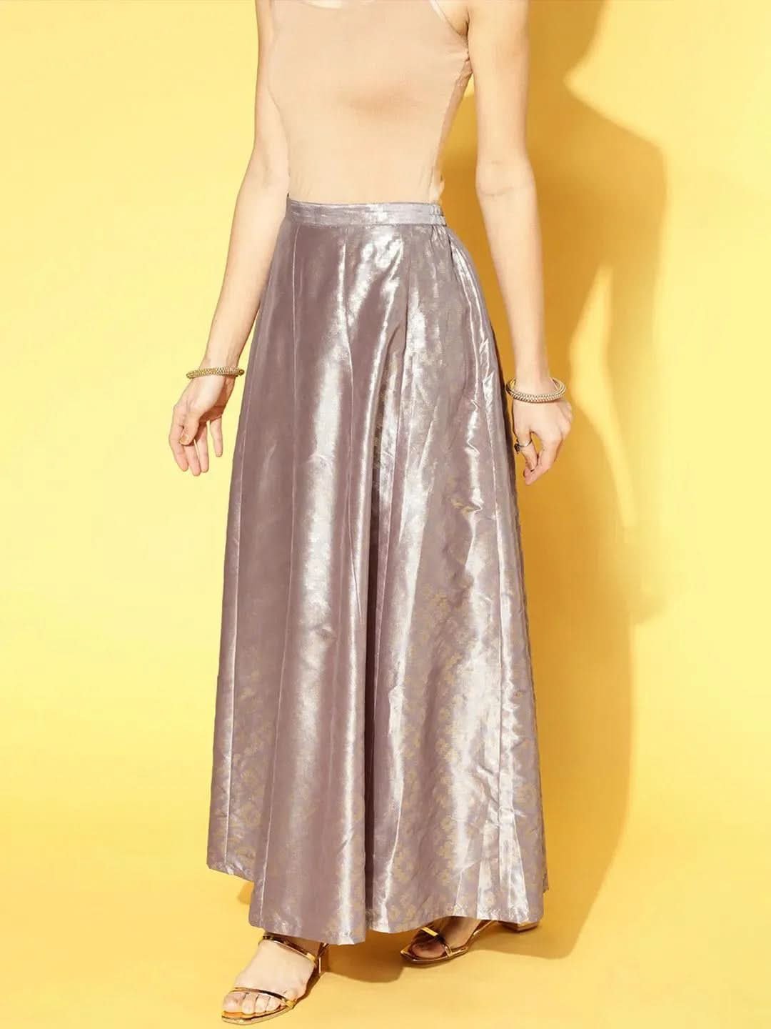 Gerua Grey Self Design Silk Blend Skirt - Image 5