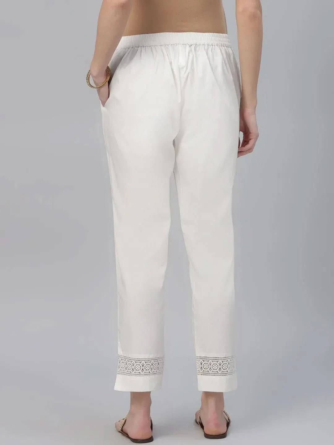 Libas Cream Solid Cotton Trousers - Image 2